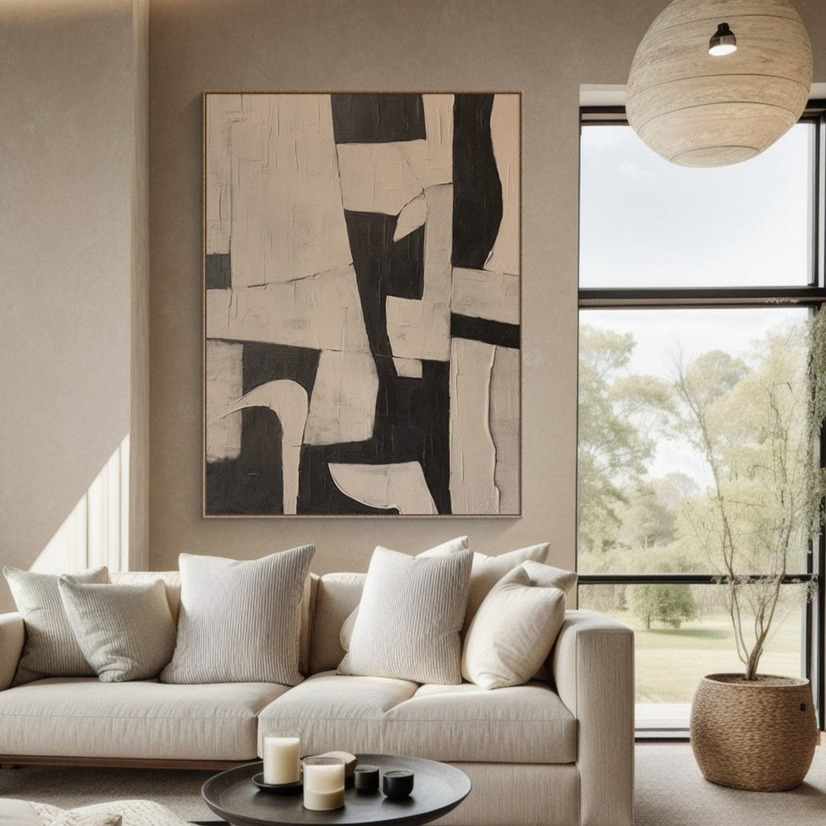Black and White Abstract Painting, Wabi Sabi Canvas Wall Art ...