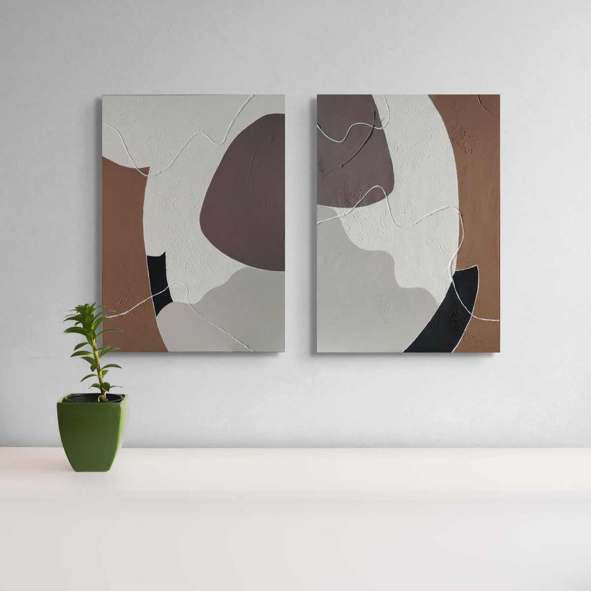 Set of 2 Earth Tone Abstract Painting, Textured Wall Art Canvas ...