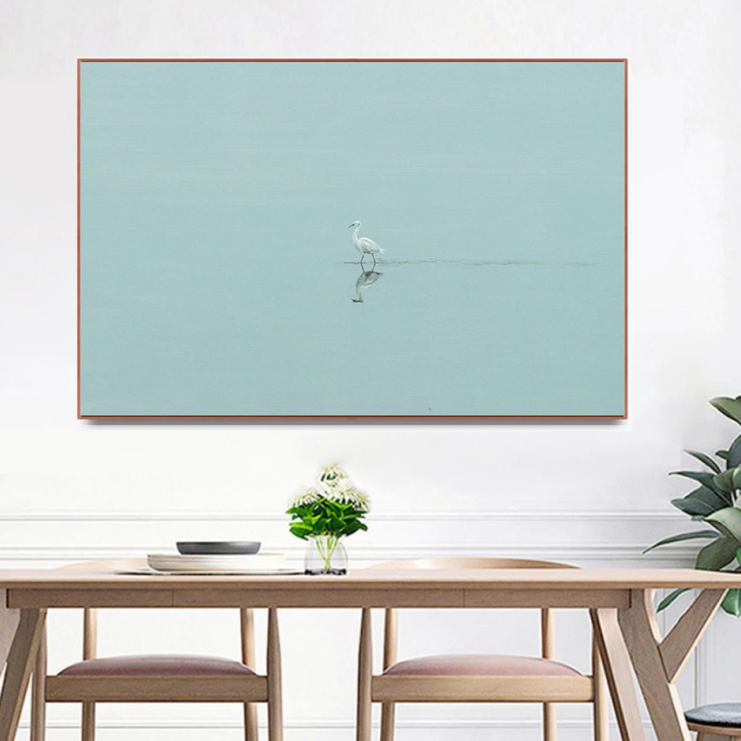 Azure Stillness with White Heron