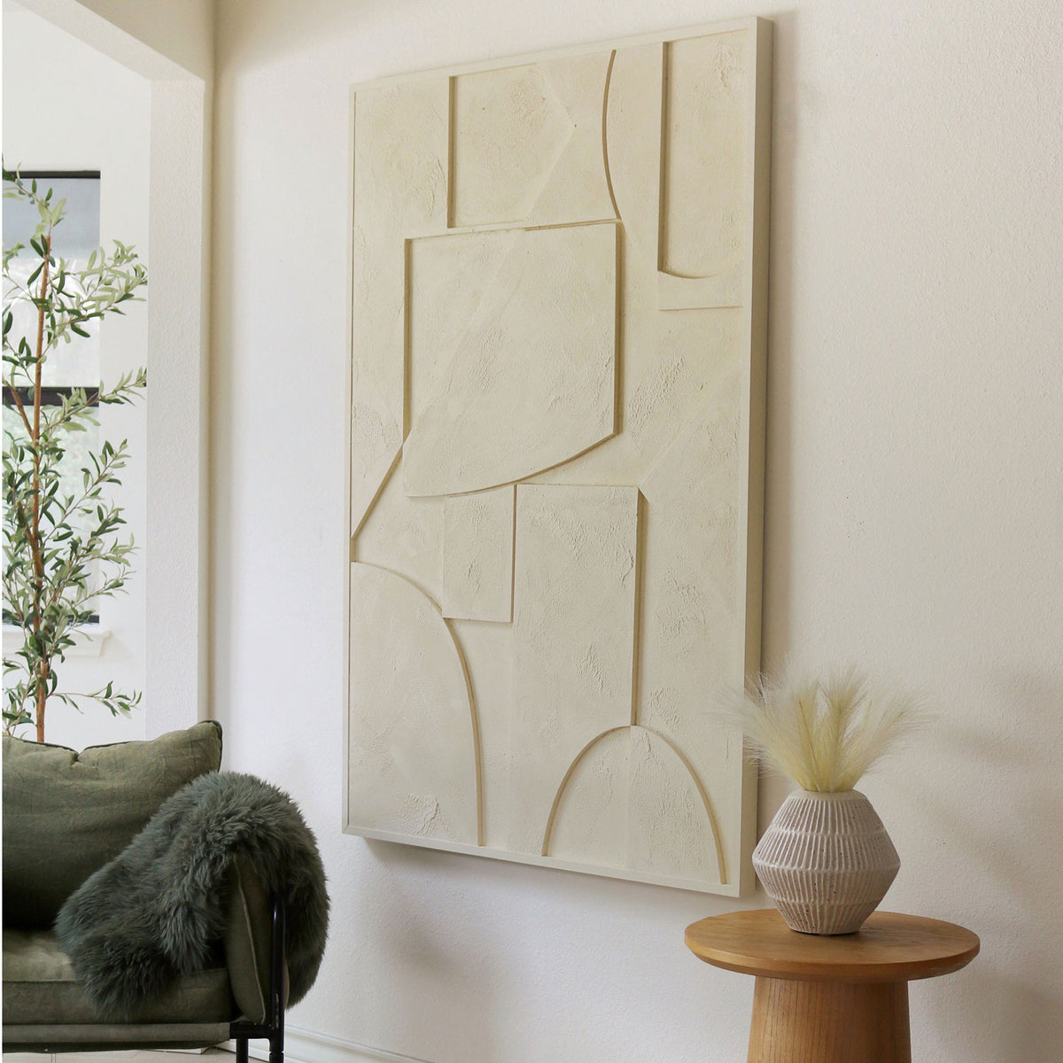 Hand-Painted Neutral Geometric 3D Plaster Wall Art – Minimalist ...