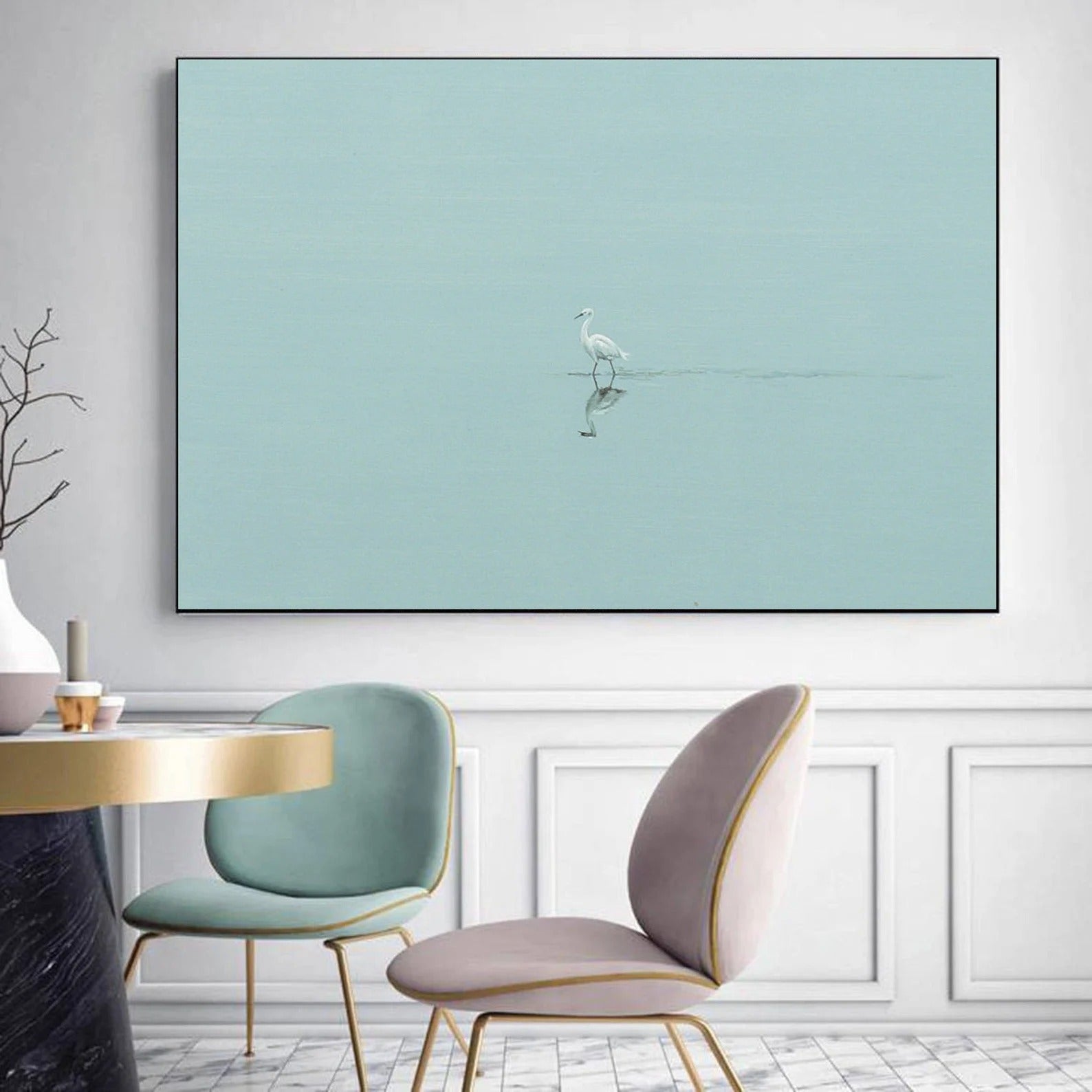 Azure Stillness with White Heron