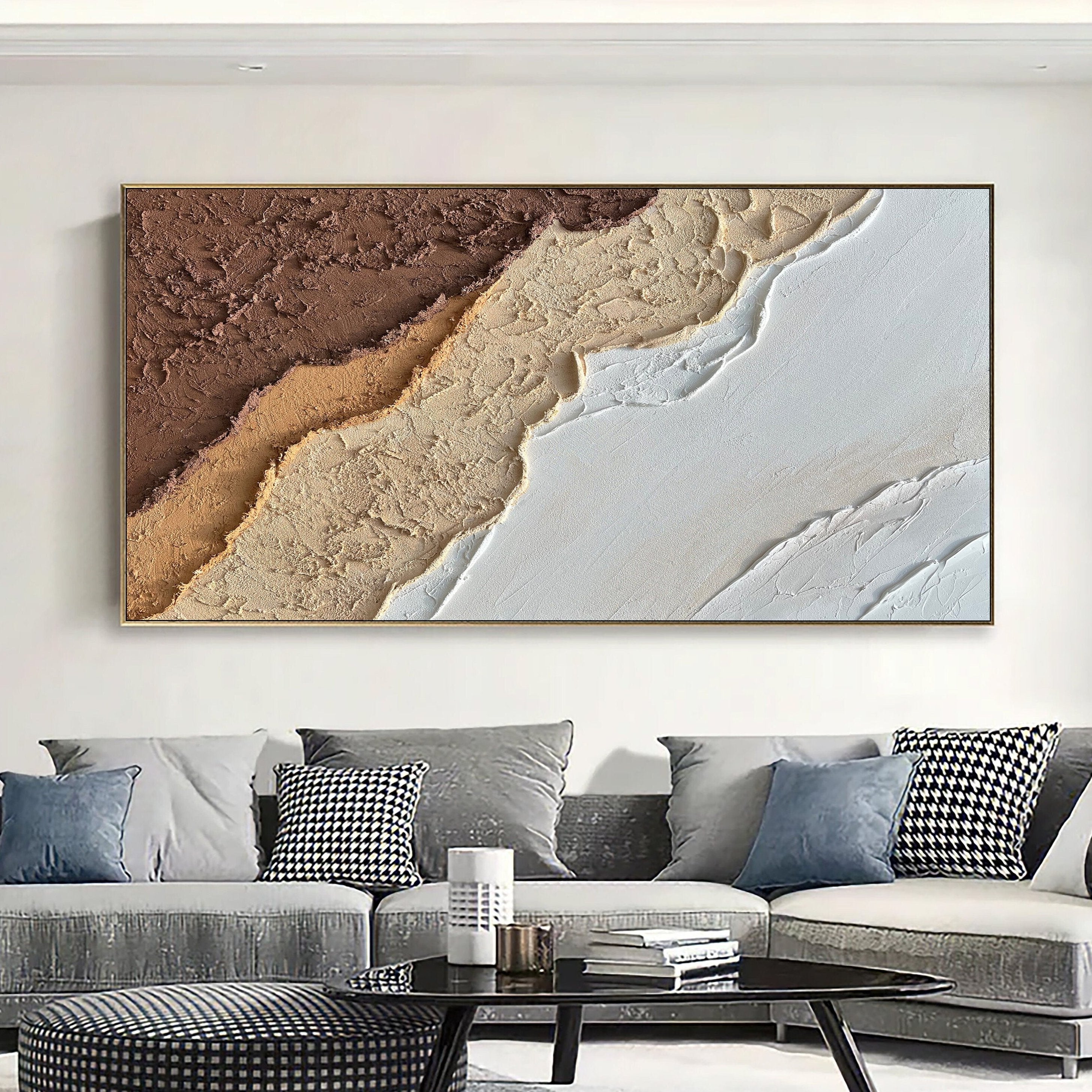 Oversize Earth Tones Beach Texture Abstract Painting on Canvas