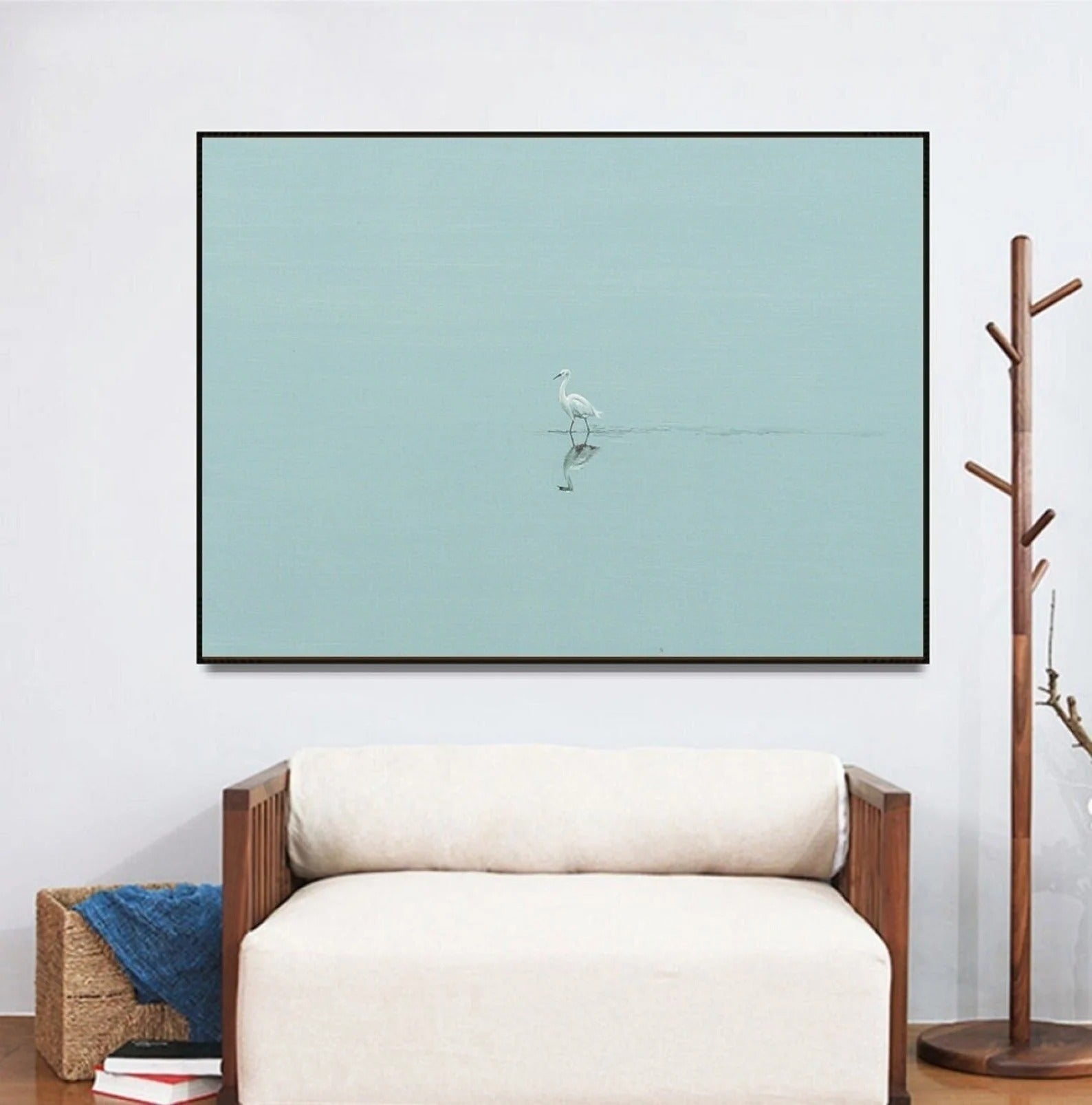 Azure Stillness with White Heron