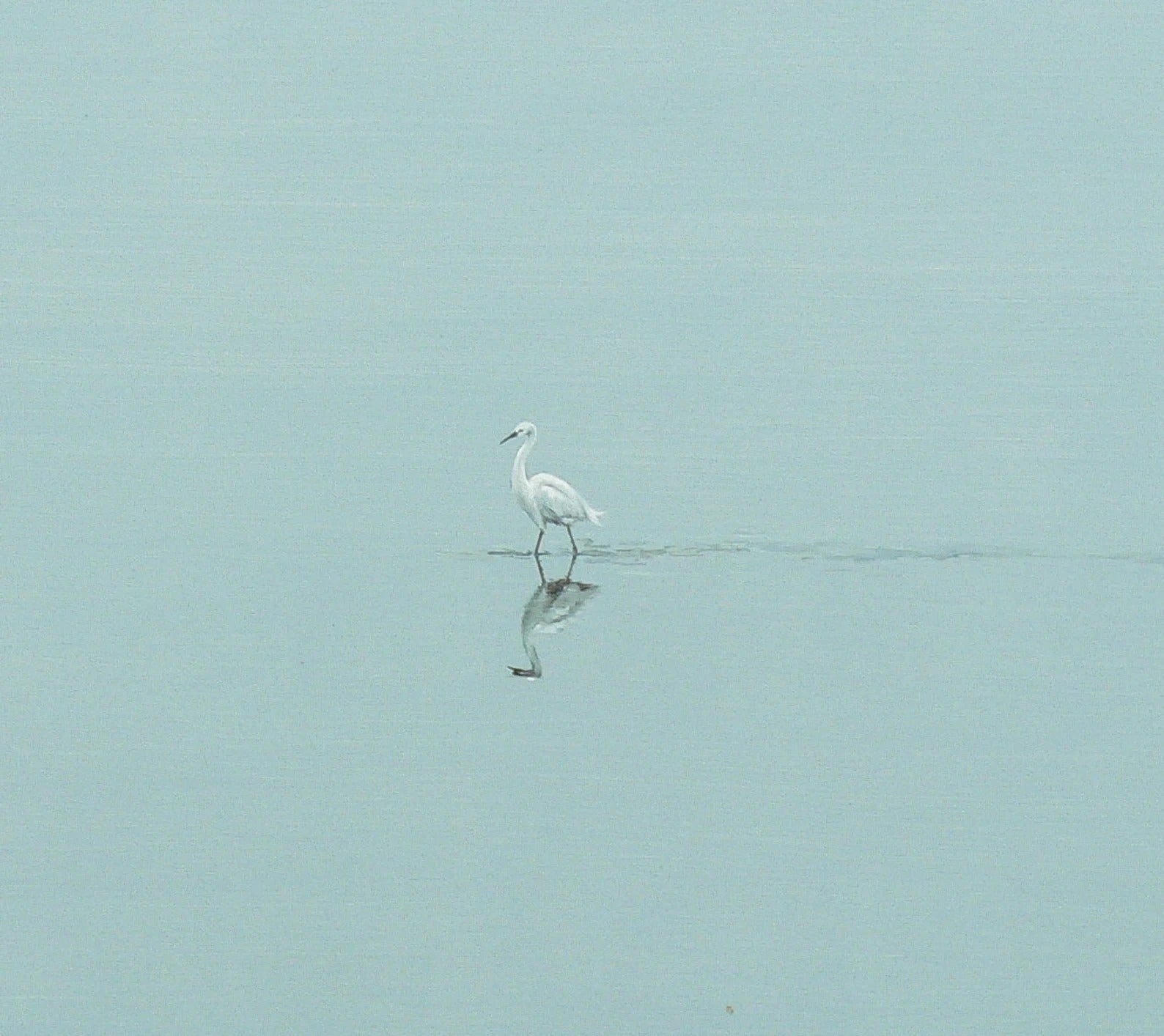 Azure Stillness with White Heron