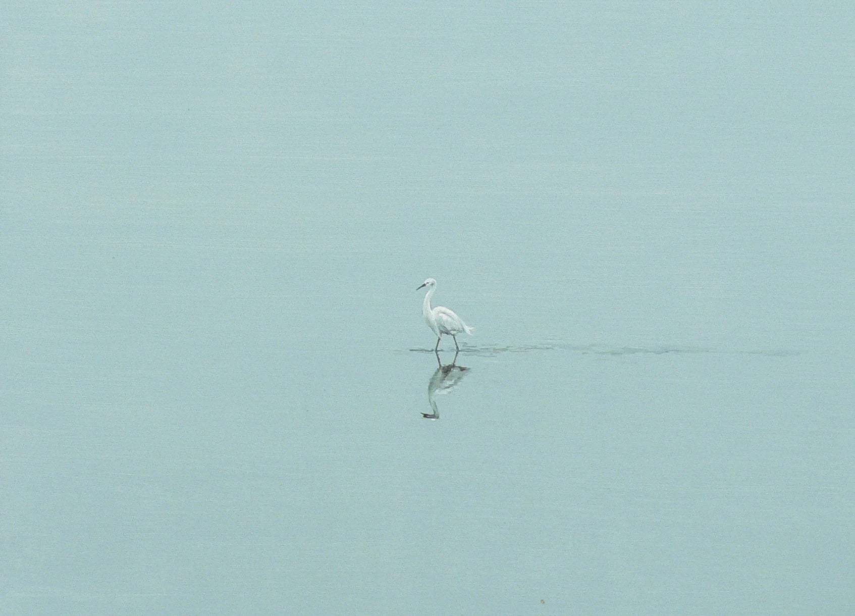 Azure Stillness with White Heron